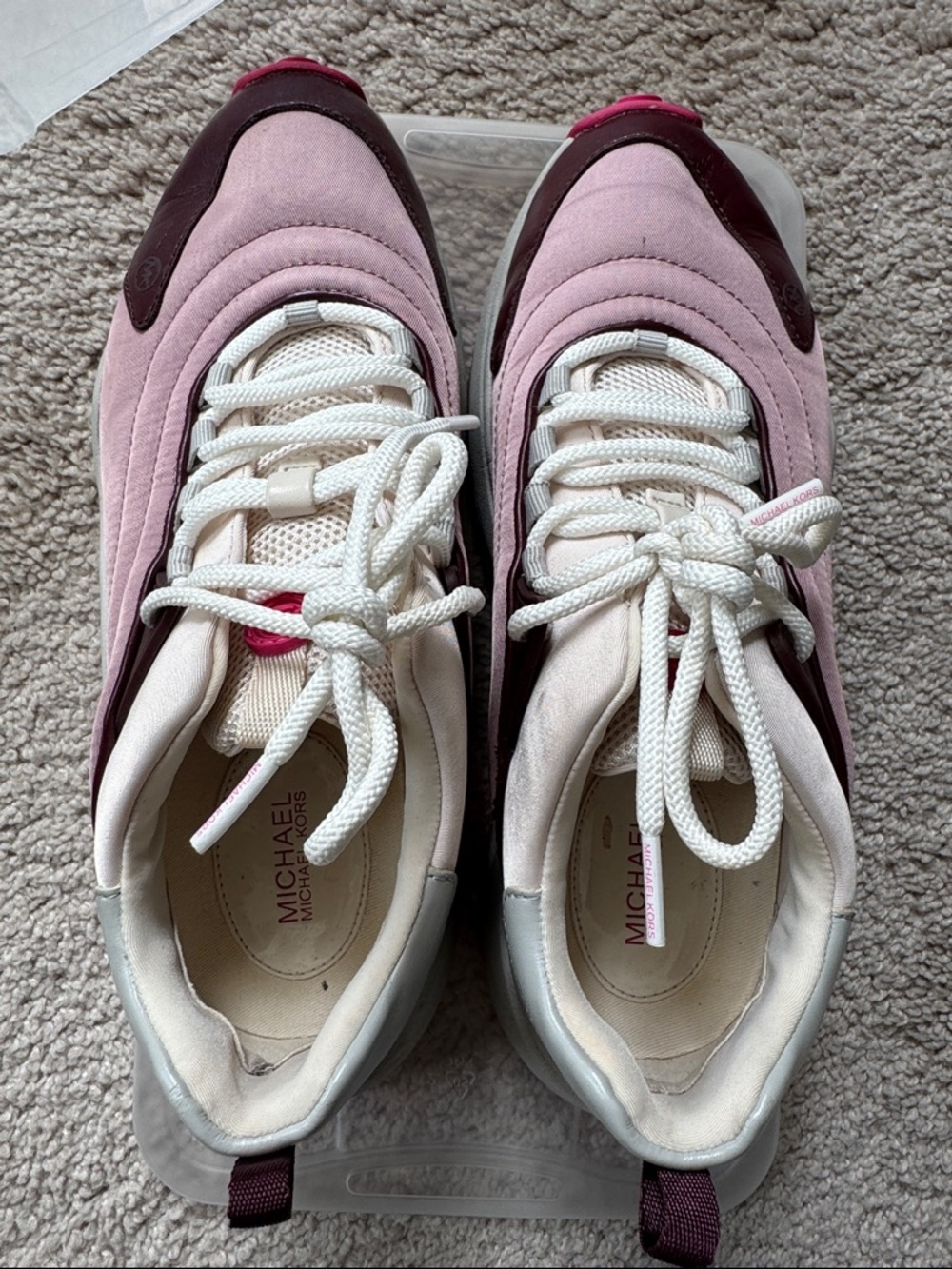 Michael Kors Pink, Cream & Brown Platform Sneakers - Picture 3 of 11